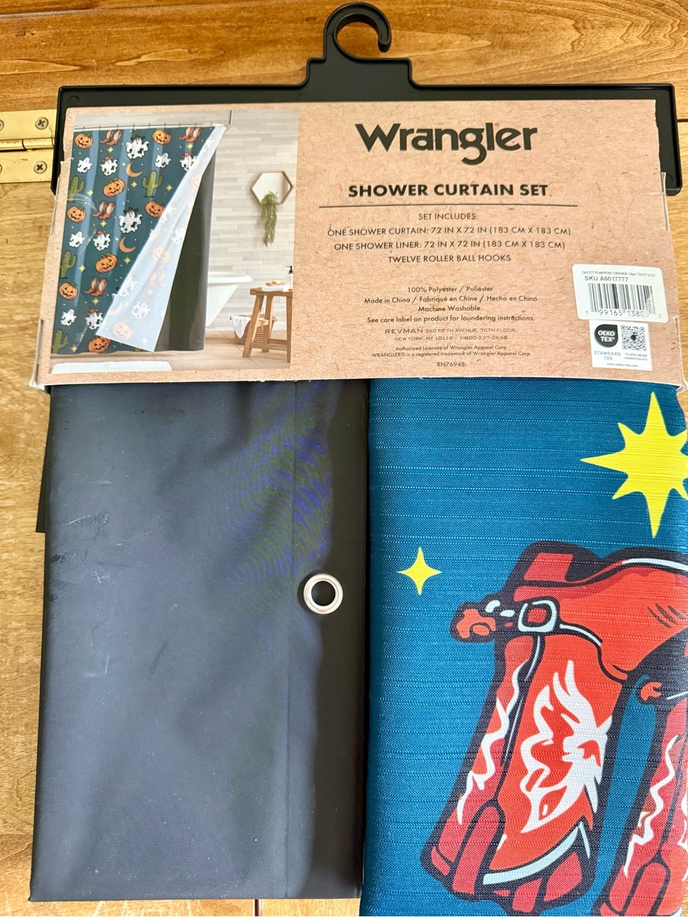 Wrangler Halloween Blue & Black Shower Curtain Set - Picture 3 of 3